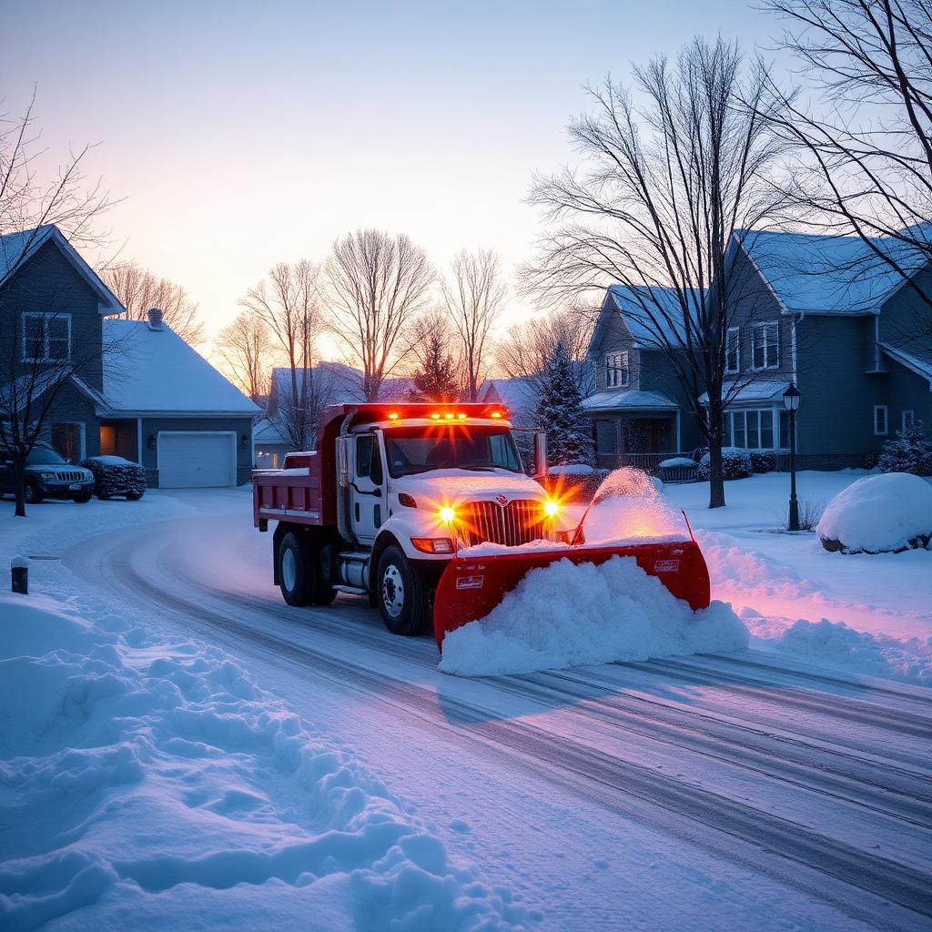 Snow plow at dawn